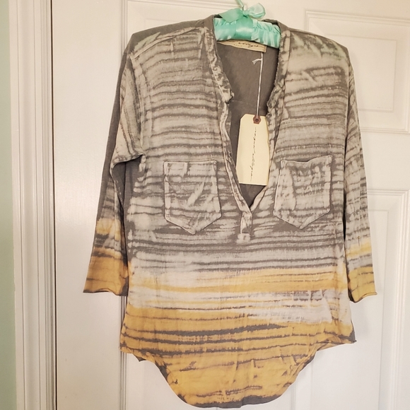 Raquel Allegra Tops - NWT Raquel Allegra Gray and Yellow Long Sleeve Top